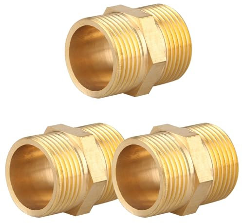 Racor de latón de doble tetón macho G3/4(Ø 25,7mm),3PCS Racor de doble tetón hexagonal G3/4 macho/macho,Pieza de conexión 2 racores de rosca macho Racores de latón Racor roscado