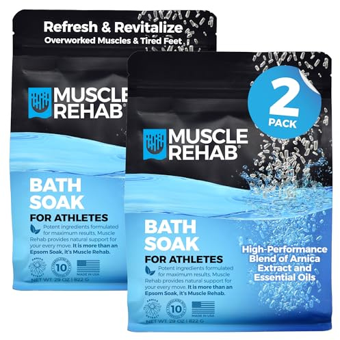 Muscle Rehab Epsom Salt Bath Soak 2 Pack 29 oz with Arnica - Fast-Dissolving Bath Salts for Muscle Relief and Recovery - Cooling Formula - Made in USA