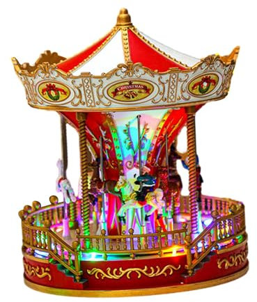 Fenteer Beleuchtete Weihnachtskarussell-Spieluhr, Karussellstatue, dekoratives Tischornament für Weihnachten, Festival, Party, Dekoration, Geburtstagsgeschenk, 27x23.5cm