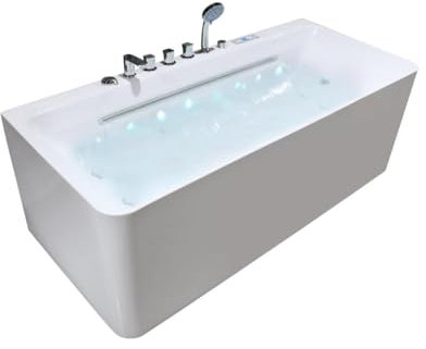 Vente-unique-Baignoire balnéo semi-ilot blanche - 1 place - 470 L - 170 x 75 cm - KIRANA