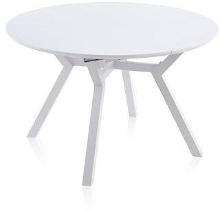 duehome 0603000020003 Aeris, Mesa de Comedor Redonda Extensible, Mesa 1 Tramo, Acabado en Blanco, Medidas: 120-160 cm (Largo) x 120 cm (Ancho) x 75 cm (Alto)