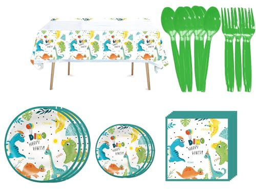 QySuyz Stoviglie per Feste Dinosauro Tema, Set di Forniture per Feste Dinosauro Piatti Tovaglia Tovaglioli per Festa di Compleanno per Bambini (61)