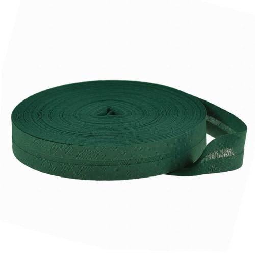 25m Baumwoll-Schrägband 14mm gefalzt, Farbwahl - Einfassband Nahtband Kantenband, Farbe:dunkelgrün