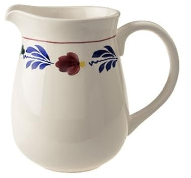 Kanne Wasserkrug Keramik Karaffe Krug creme mit Blumen Dekor 2,5 L