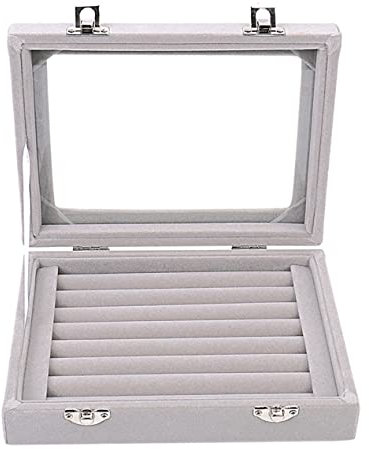 GymRichy Schmuckkästchen aus Samt-Glas, für Ringe, Ohrringe, Schmuckkästchen, Ringhalter für Damen und Mädchen (grau)