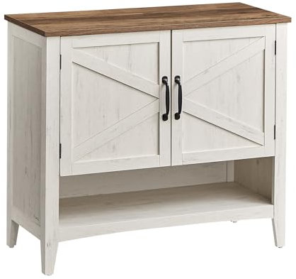 VASAGLE Shoe Cabinet, 3-Tier Shoe Storage Organiser, Traditional American Style Shoe Storage Unit, with Height-Adjustable Shelf, Handles, Sturdy Legs, Hallway, Rustic White LBC038W01