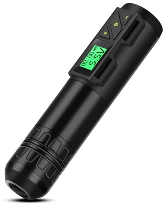 ATOMUS Máquina de tatuaje inalámbrica negra, bolígrafo de tatuaje inalámbrico de 1300 mAh, fuente de alimentación inalámbrica, pantalla LED digital (más potente)
