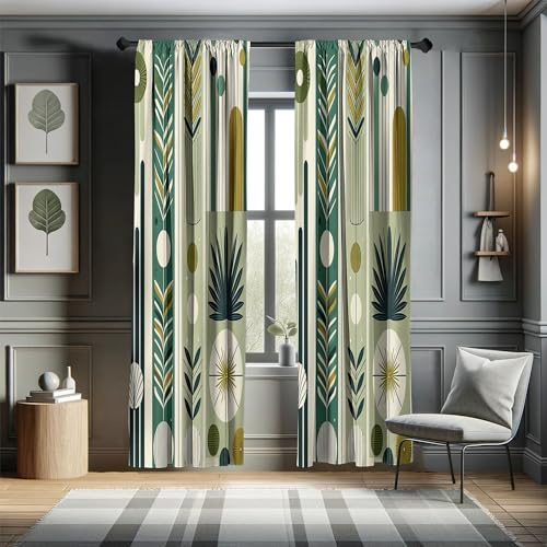 ABAKUHAUS Moderno di metà secolo Tenda a Pannello Set di 2, Tono naturale foglia, Trattamento della Finestra per Stanza e Camera da Letto, 2 pezzi 75 cm x 225 cm, Beige Verde Chiaro
