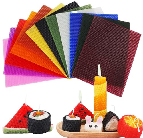 Bolosa 12 Bienenwachsplatten, Wachsplatten für Kerzen, Taufkerze Selber machen set, Kerzen Selber Machen Set, Wachsplatten zum Kerzen Verzieren, Kerzen Bemalen Set, für Erwachsene und Kinder(20x15cm