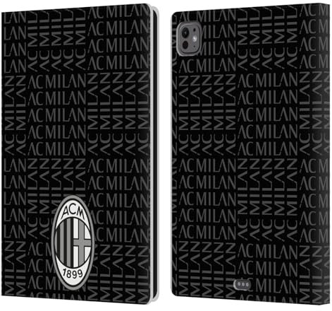Head Case Designs Licenza Ufficiale AC Milan Nero E Grigio Modelli Cresta Custodia Portafoglio in Pelle Compatibile con Apple iPad PRO 11 M4 2024