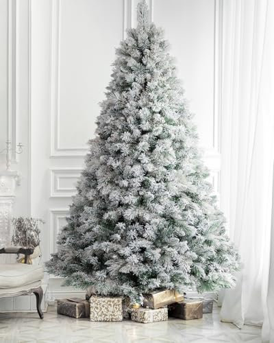 Albero di Natale artificiale con neve non illuminata, senza luci, senza luci, punte di ramo di abete per casa, ufficio, decorazione per feste, senza base pieghevole preilluminata