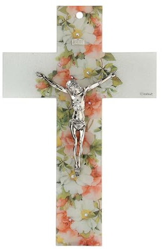 Holyart Crocifisso vetro di Murano fiorellini 25x15cm