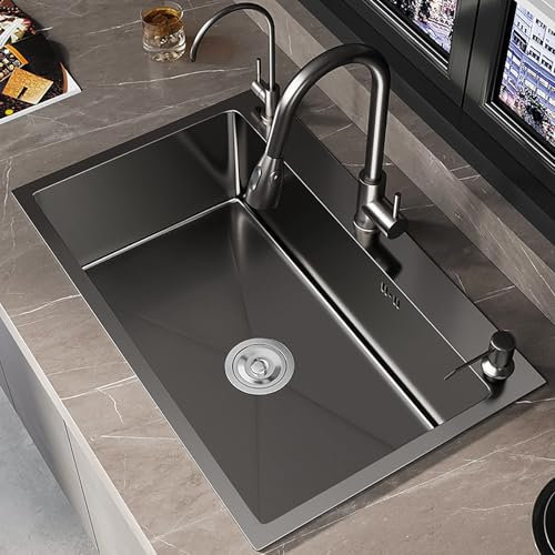 Fregadero De Cocina,fregadero De Acero Inoxidable, Fregaderos Modernos Para Cocina, Juego De Fregadero Utilitario De Acero Inoxidable De 80 X 45 Cm Con Escurridor Y Grifo Extraíble (negro)(50 * 40cm)