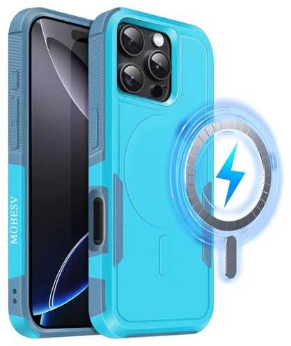 MOBESV Magnetisch Hülle für iPhone 16 Pro 6,3 Zoll, Handyhülle kompatibel mit MagSafe, Matte Stoßfeste Cover, Hellblau
