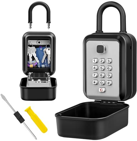 KTUEOV Key Safe, Key Lock Box Outdoor with Removable Shackle Key Safe Wall Mounted 12-Digit Combination Portable Storage Lockbox Waterproof for Home Garage Office Warehouse