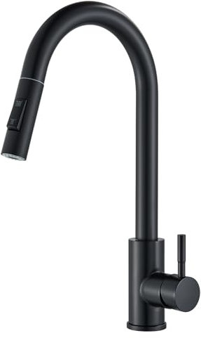 JUNSOTTOR Hochdruck Spültischarmatur Ausziehbar Edelstahl mit 2-in-1 Brause 360° schwenkbar | Einhebel Mischbatterie Schwarz | Montagefreundlich & Tropffrei