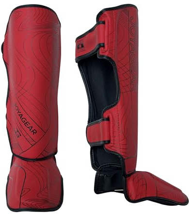 JOYA Schienbeinschoner Kickboxen - Rot M - Hergestellt aus hochwertigem Kunstleder - Kampfsport Sparring Schienbeinschutz - Schienbeinschützer - Muay Thai - Joya Fight Gear