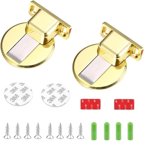 JAONLD Magnetic Door Stopper, 2 Pcs Door Holder Heavy Duty Metal Door Stop Door Catch Invisiable Floor Magnet Door Stop with Self Adhesive/Conceal Screws Mounted for Home, Office, Patio (Gold)