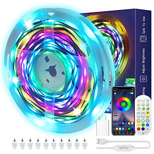 Daymeet 10M Led Strip Lights, RGBIC Led Lights for Bedroom USB Smart Bluetooth LED Lights APP Control DIY Music Sync Color Changing Strip Lights with Remote for Gaming Room Party Indoor Decor