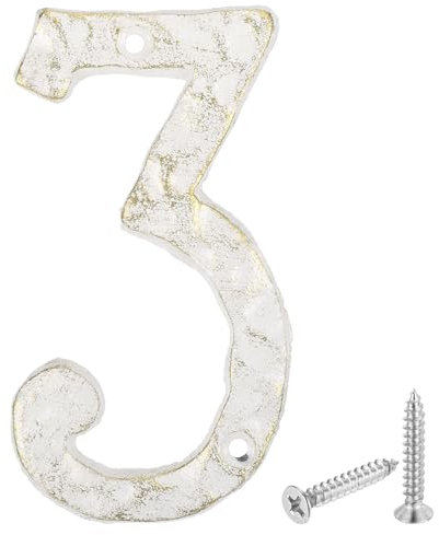 sourcing map House Address Number, 5.5 Inch Cast Iron Vintage Wall Number 3 Outside Numbers for Home Street Office Mailbox Sign, White & Gold
