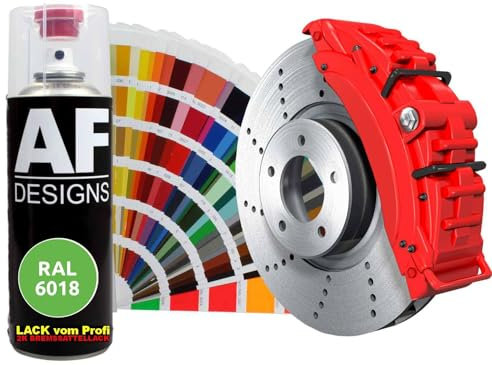 Alex Flittner Designs 2K Bremssattellack RAL Spraydose hitzebeständig 300° Bremssattelfarbe Hochwertiger Lack für Bremssättel, Bremsen und Autozubehör - 400 ml (RAL6018 GELBGRUEN)