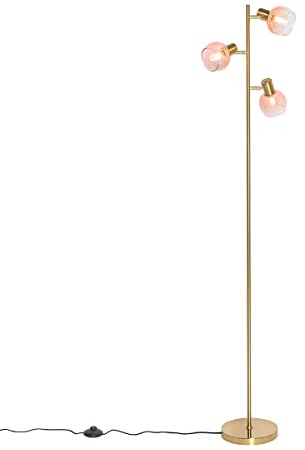 Qazqa Smart led Art Deco Stehleuchte, Stehlampe - Vidro - gold, inkl. 4.2W LED-Lampe, 2700K - 6500K, dimmbar, 3-flammig, 150cm, Ideal als Flur, Küche lampe, Wohnzimmerlampe und Schlafzimmerlampe