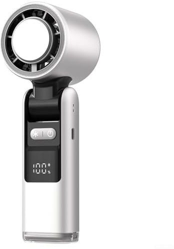 Zilimontt Portable Handheld Fan,High Speed Cooling Turbo Fan,USB Rechargeable Travel Fan With Digital Display,100 Speeds Fan For Man Outdoor Beach Travel Vacation(White)