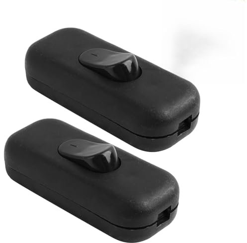 2 pièces interrupteur inline noir intermédiaire, 6A 250V, Interrupteur à torpille, Interrupteur à câble, câbles à 2 et 3 conducteurs, pour tous types de lampes électriques, Lampes de table