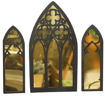 Gotisches Wandspiegel-Set – 3er-Pack Schwarze Vintage-Dekoration Mit Kathedralenfenster | Gruselige Fantasy-Wandkunst Für Wohnzimmer, Essbereich Oder Als Wohnaccessoire