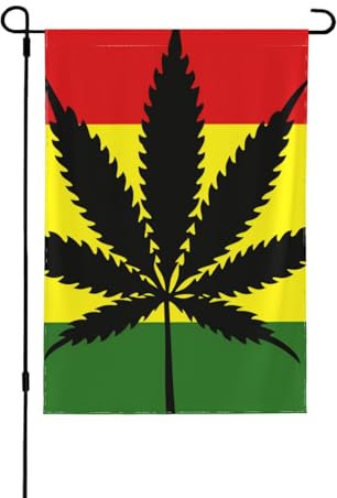 Drapeau de jardin de 31,8 x 45,7 cm, drapeau de cour double face, feuille tropicale, fond rouge, jaune, vert, drapeau de jardin extérieur, décoration pour la maison