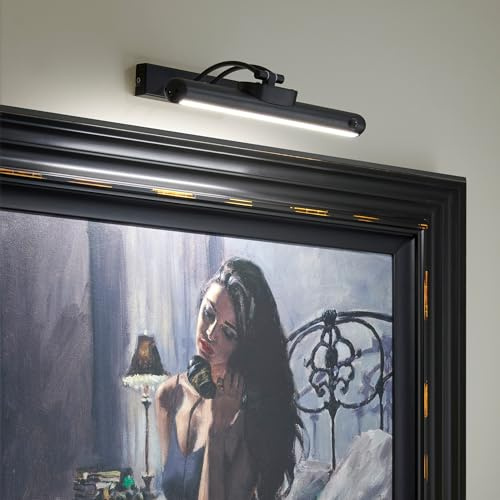 Auraglow Rechargeable Picture Light Black, PIR Motion Sensor, Dimmable | Battery powered 3000K warm wall lamp, magnetic mount, USB C, three modes, for artwork, portraits and displays