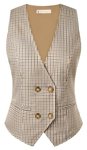 Belle Poque Gilet vintage sans manches avec col en V et ourlet mouchoir à double boutonnage avec poches pour femme