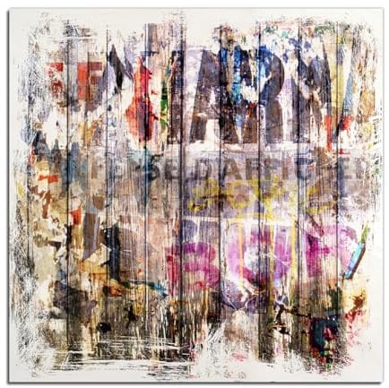 Wallario Wandbild aus Holz Bemalte Holzplanken mit Alter Schrift - 40 x 40 cm in Premium-Qualität: Brillante Farben