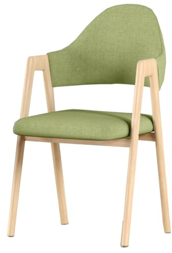 ZJYIGOWL Holz-Esszimmerstühle Moderne Küchenstühle Mit Leinenbezug Esszimmerstuhl Im Landhausstil Mit Armlehnen Sessel Mit Hoher Rückenlehne Und Holzbeinen Für Das Wohnzimmer(Groen)