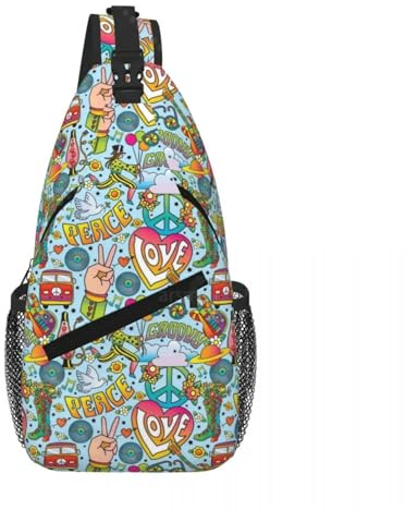 Hippie Van Peace Love Brusttasche, Crossbody-Tasche, Reise, Wandern, Sport, Rucksack, lässig, leicht, Tagesrucksack für Damen und Herren