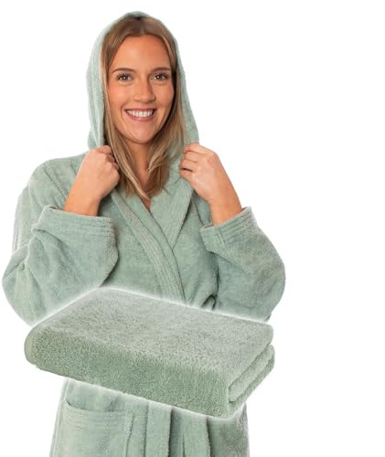 Lavea® Mexico Bademantel XL & Saunatuch 80x200 cm - Eukalyptus | Damen und Herren – 100% Baumwolle, Walkfrottier 500 g/m², saugstark, hautfreundlich, OEKO-TEX® STANDARD 100 zertifiziert