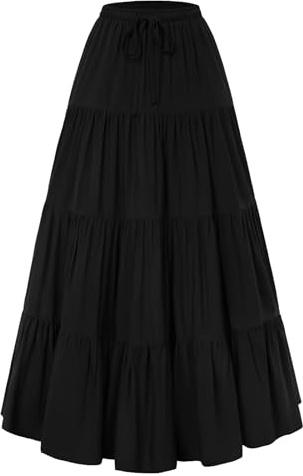 SCARLET DARKNESS Maxirock Damen Elastische Taille Boho Langer Rock Fließend Sommer Renaissance Röcke