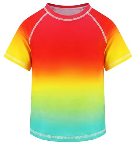 Tokeya Camiseta Natación Niños UPF 50+ Bañador Manga Corta 6-7 Años, Rojo
