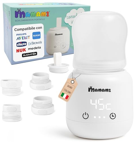 Scaldabiberon Portatile per Neonato e Viaggio MANAMI® – Senza Fili, USB Ricaricabile 10.000 mAh – Riscalda in 2 Minuti, Timer 6 Impostazioni e Mantenimento Calore – Compatibilità Universale (BIANCO)