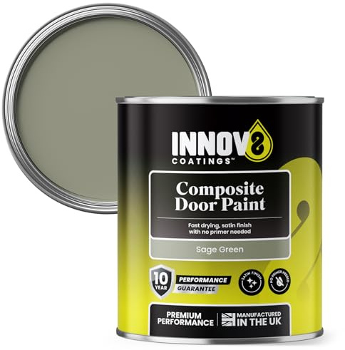 INNOV8 COATINGS Composite Door Paint, Sage Green, 750 ml | No Primer or Top Coat, Fast Drying, Satin Finish, Composite, Wood, Metal, uPVC, Exterior Door Paint