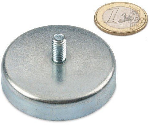 magnets4you - Ferrit Flachgreifer mit Gewindezapfen | Ø 63x14mm | Gewinde M8x16 | Haftkraft: 35 kg | verzinkter Stahltopf, verwendbar bis 200°C | Magnet zum Anschrauben