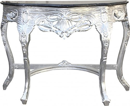 Casa Padrino Barock Konsolentisch Silber/Schwarz mit Marmorplatte Mod2 - Konsole
