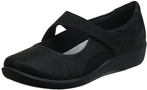 CLARKS Women's Sillian Bella Mary Jane Flat, Black Synthetic, 9.5 W US