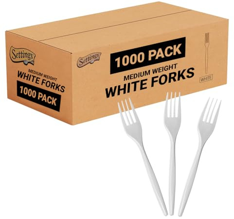 Settings Plastic Forks White Heavy Duty Disposable Cutlery, 1000 Count