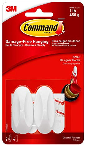 Command Designer Hooks, Small, White, 2-Hook, 6-Pack