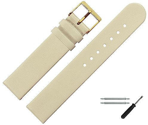 MARBURGER Uhrenarmband 16mm Leder Beige Gold - Montage Set 7611621000220