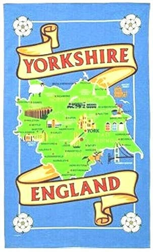 Yorkshire Map Tea Towel Souvenir Gift County Whitby Abbey Dales York White Rose