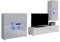 Moderne Wohnwand Calabrini VII mit Kommode, Anbauwand, Mediawand, TV Lowboard, Hängevitrine, Wohnzimmerschrank, Fernsehschrank (ohne Beleuchtung, Weiß/Weiß Hochglanz)