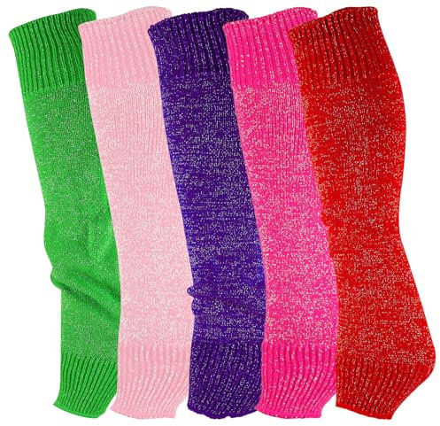 Mysocks Stulpen Damen beinwärmer Frauen Mädchen Winter 80er Stulpen Beinstulpen Beinwärmer Kniestrümpfe Leg Warmers Strümpfe in Einheitsgröße, 5 Paar glitzernd 102