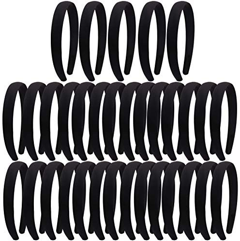 Candygirl 33Pcs Classic Satin Headband Ribbon Headbands for Women Girls DIY Craft Hairbands Headwear Accessories (Black (33pcs) 2CM)